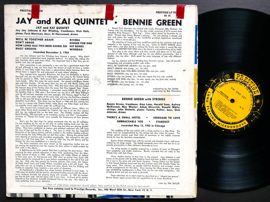 KAI And JAY BENNIE GREEN With Strings LP PRESTIGE 7030 US '56 RVG DG MONO W.50th