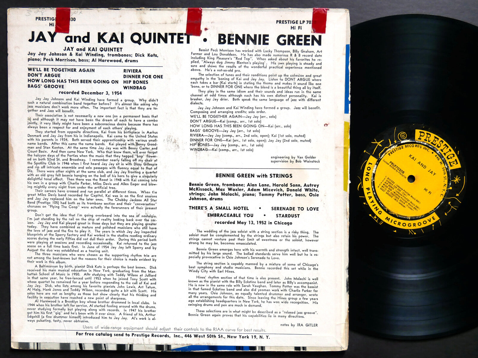 KAI And JAY BENNIE GREEN With Strings LP PRESTIGE 7030 US '56 RVG DG MONO W.50th