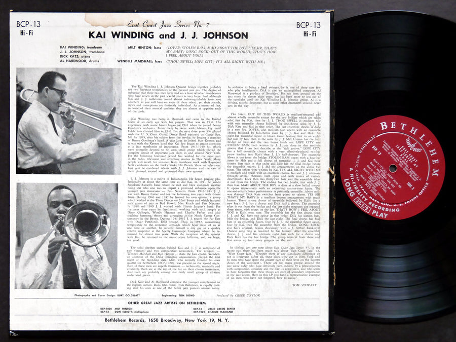 KAI WINDING J.J. JOHNSON K + J.J. LP BETHLEHEM RECORDS BCP 13 US 1955 DG MONO