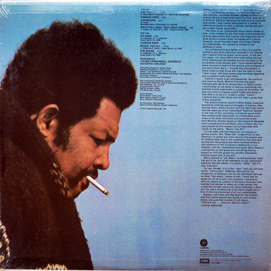 CANNONBALL ADDERLEY Music, You All LP CAPITOL ST-11484 David Axelrod SEALED