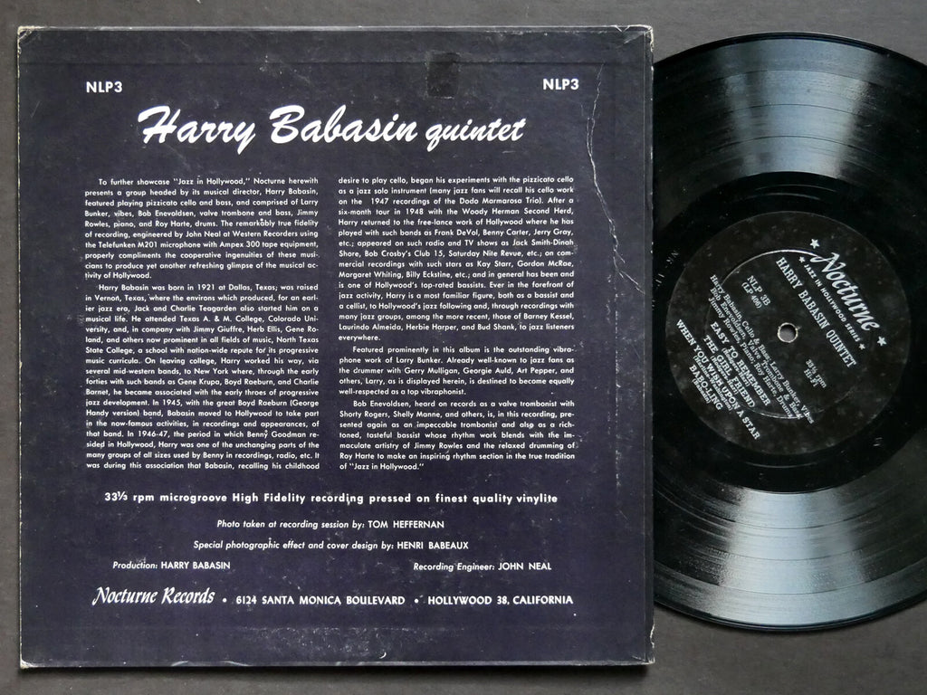 HARRY BABASIN Quintet 10" LP NOCTURNE RECORDS NLP3 US 1954 JAZZ DG MONO
