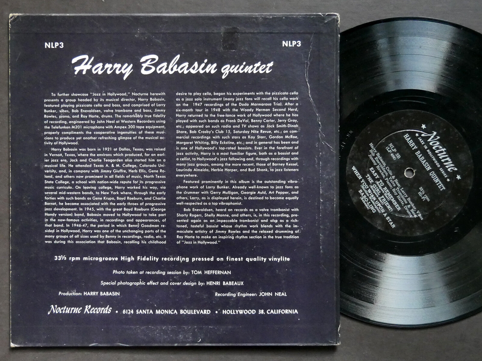 HARRY BABASIN Quintet 10" LP NOCTURNE RECORDS NLP3 US 1954 JAZZ DG MONO