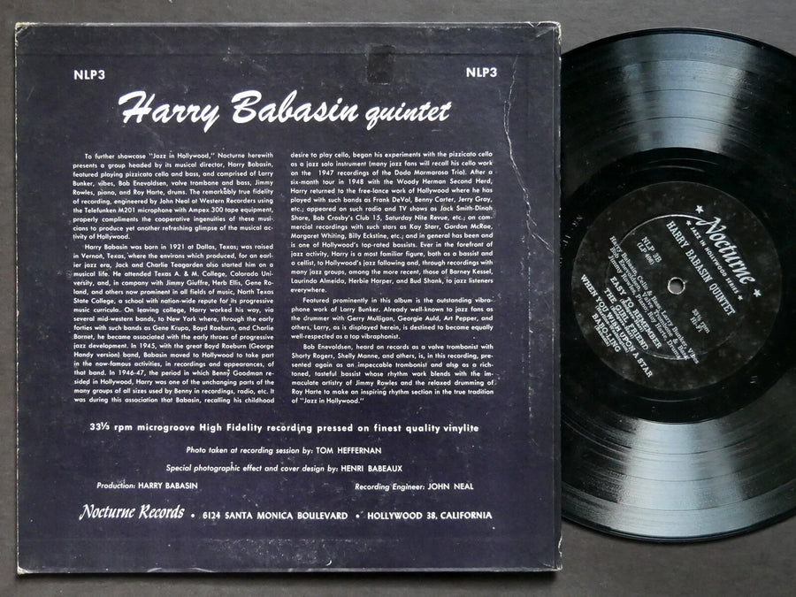 HARRY BABASIN Quintet 10" LP NOCTURNE RECORDS NLP3 US 1954 JAZZ DG MONO