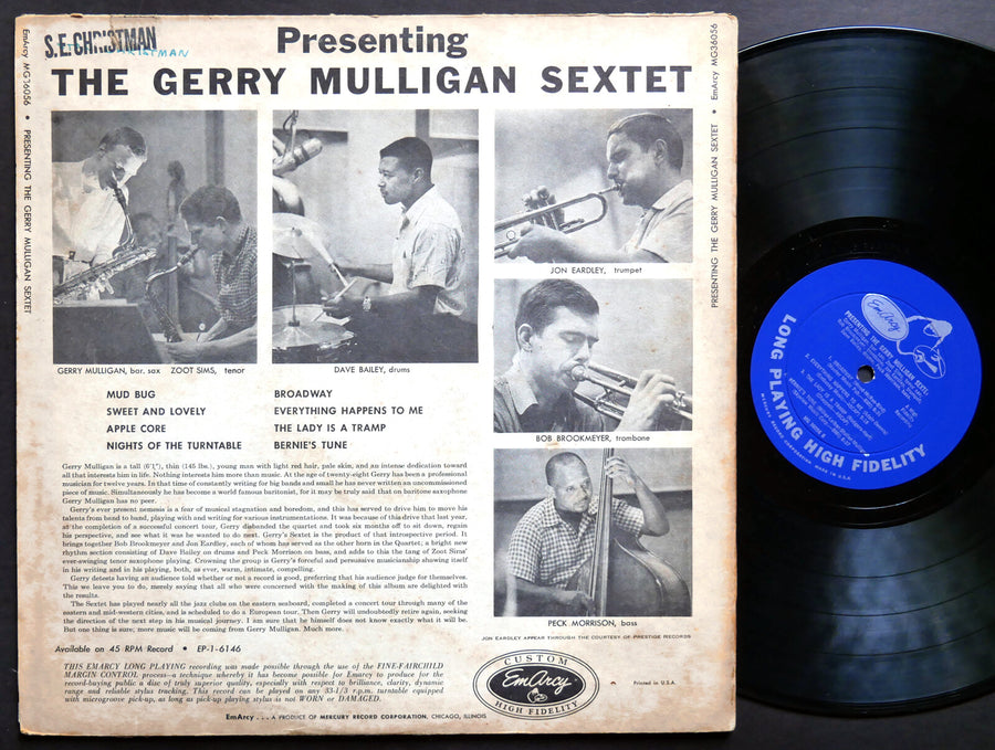 GERRY MULLIGAN Sextet Presenting LP EMARCY MG36056 US 1955 DG MONO Zoot Sims