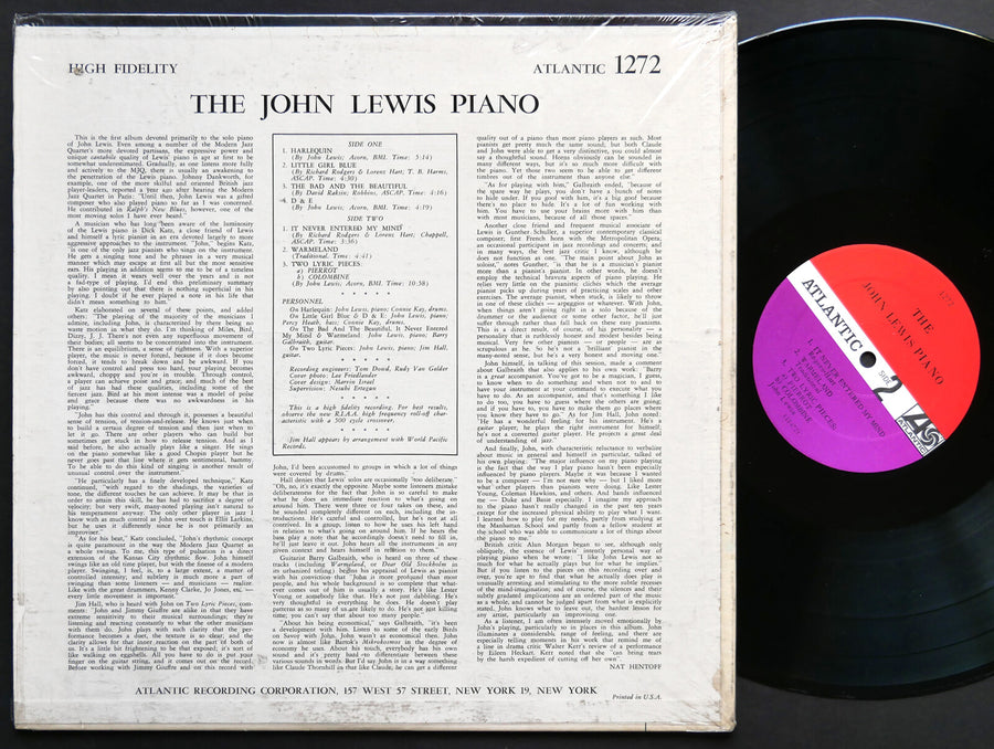 JOHN LEWIS Piano LP ATLANTIC 1272 MONO US 1962 Percy Heath Connie Kay Jim Hall