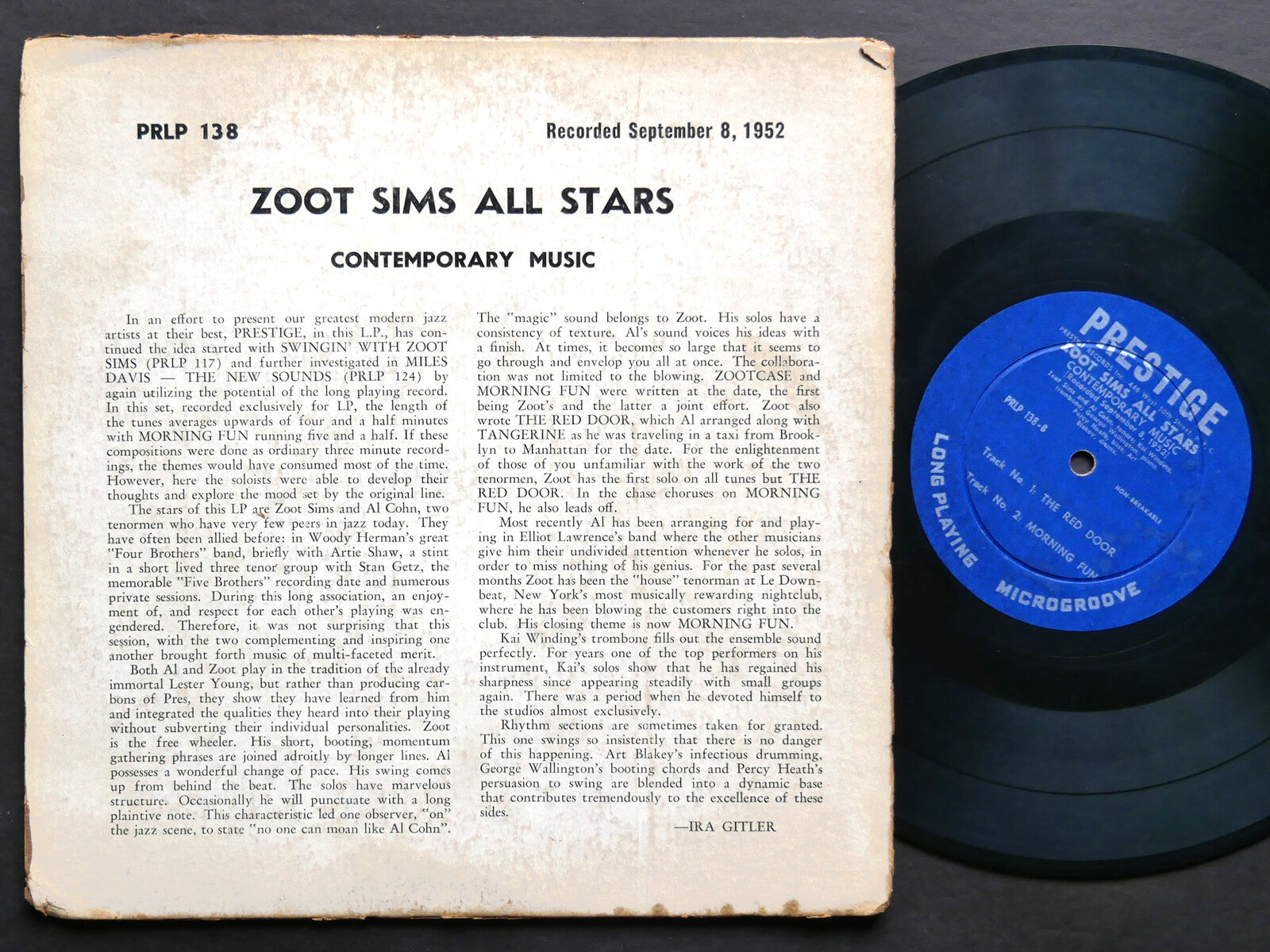 ZOOT SIMS All Stars Contemporary Music 10" LP PRESTIGE 138 EAR MONO Art Blakey
