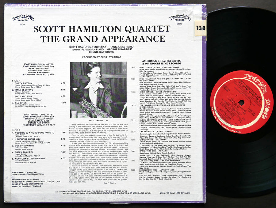 SCOTT HAMILTON Quartet The Grand Appearance LP PROGRESSIVE 7026 Tommy Flanagan