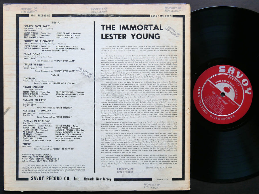 LESTER YOUNG The Master's Touch LP SAVOY RECORDS MG 12071 DG MONO JAZZ