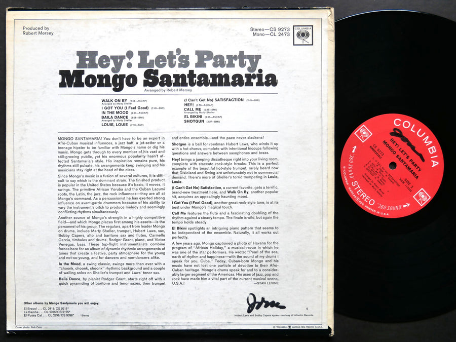 MONGO SANTAMARIA Hey! Let's Party LP COLUMBIA CS 9273 US 1966 2-EYE Hubert Laws