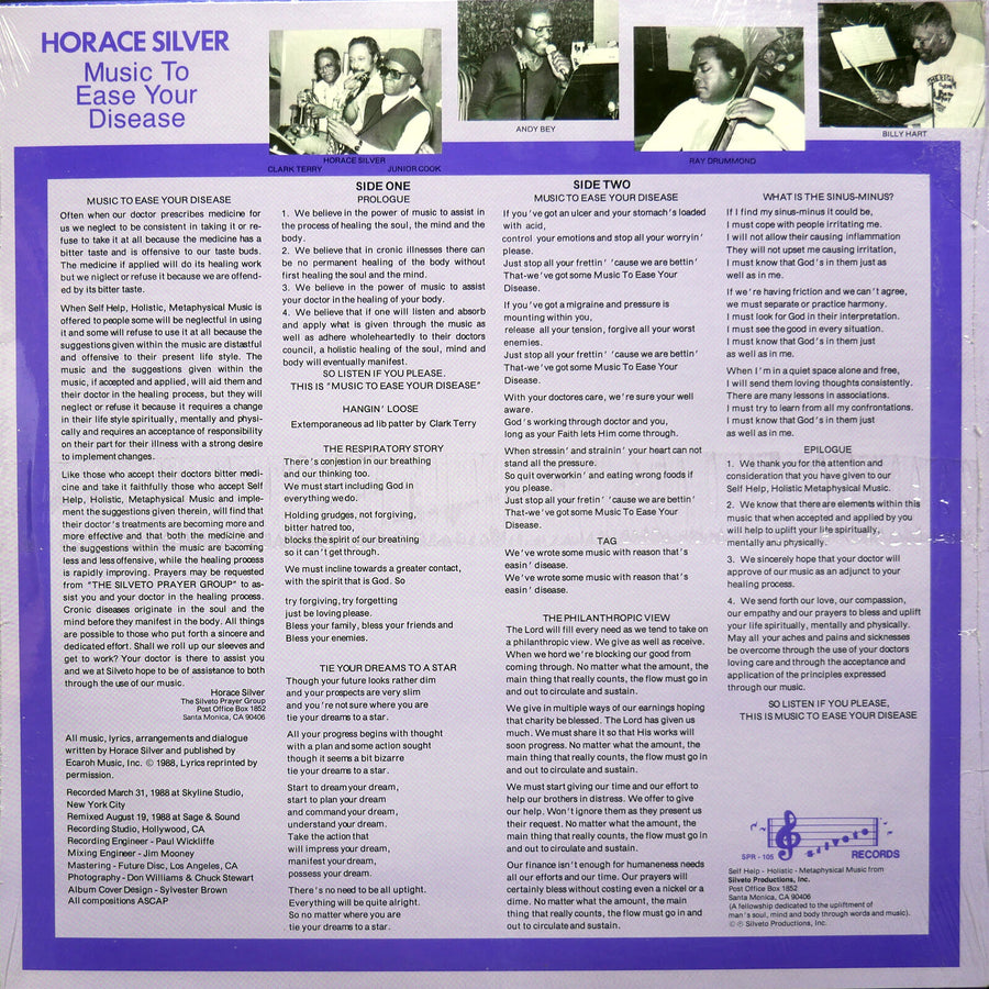 HORACE SILVER Music To Ease Your Disease LP SILVETO SPR 105 US 1988 Billy Hart