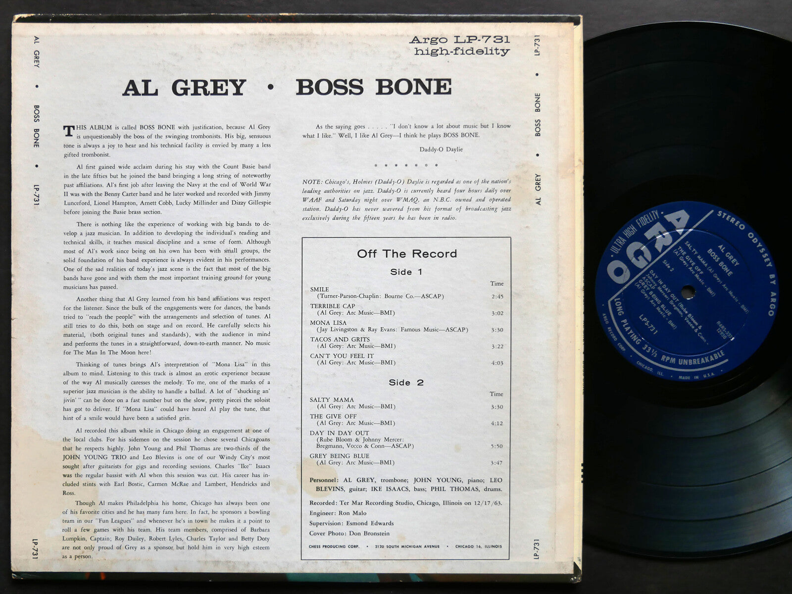 AL GREY Boss Bone LP ARGO LPS-731 US 1964 DG John Young Leo Blevins Ike Isaacs