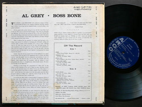 AL GREY Boss Bone LP ARGO LPS-731 US 1964 DG John Young Leo Blevins Ike Isaacs