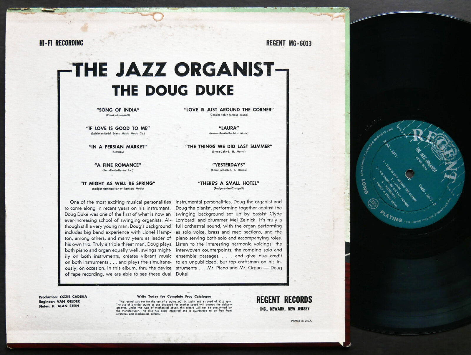 DOUG DUKE The Jazz Organist LP REGENT MG 6013 US 1956 JAZZ RVG DG MONO