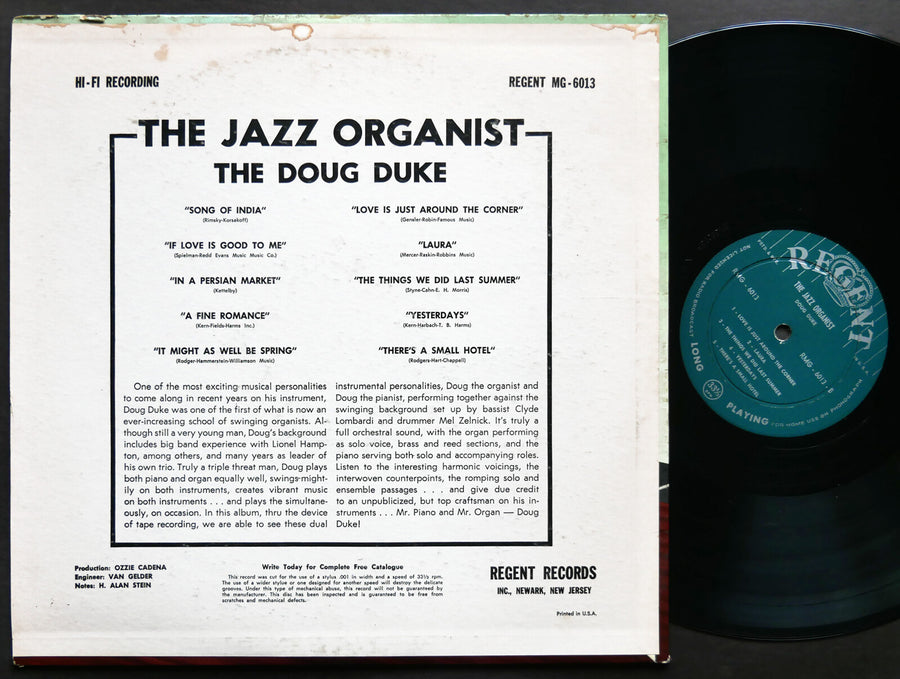 DOUG DUKE The Jazz Organist LP REGENT MG 6013 US 1956 JAZZ RVG DG MONO
