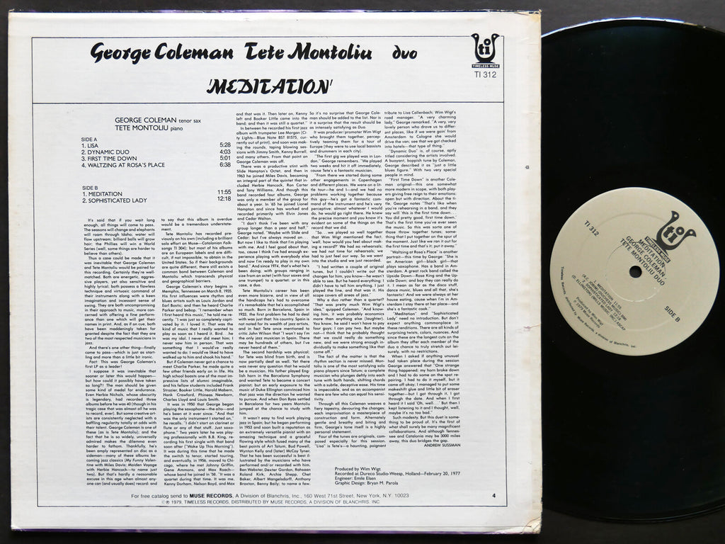 GEORGE COLEMAN TETE MONTOLIU Duo Meditation LP TIMELESS MUSE TI 312 US 1979 JAZZ