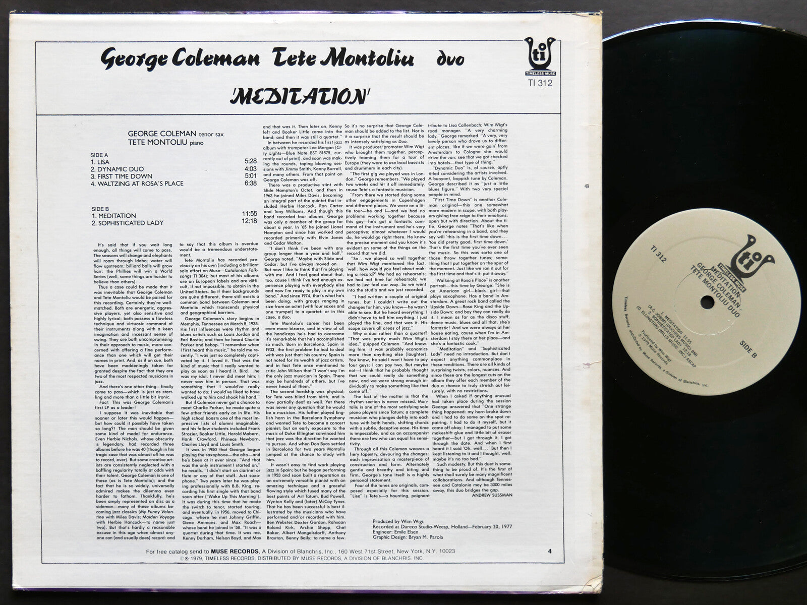 GEORGE COLEMAN TETE MONTOLIU Duo Meditation LP TIMELESS MUSE TI 312 US 1979 JAZZ