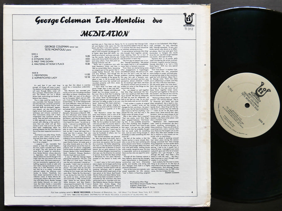 GEORGE COLEMAN TETE MONTOLIU Duo Meditation LP TIMELESS MUSE TI 312 US 1979 JAZZ