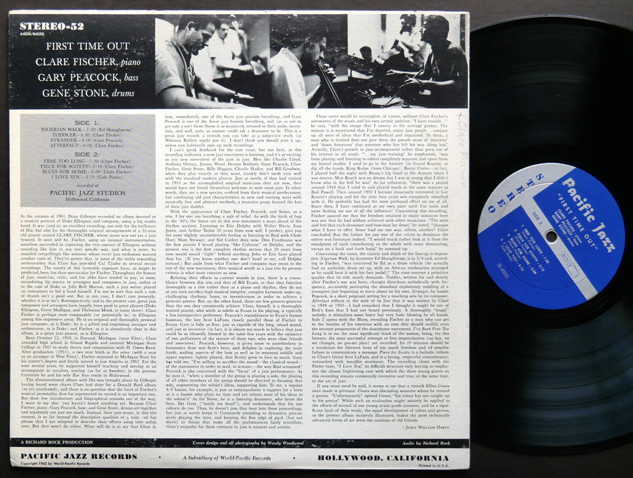 CLARE FISCHER First Time Out LP PACIFIC JAZZ PJ STEREO 52 US 1962 Gary Peacock