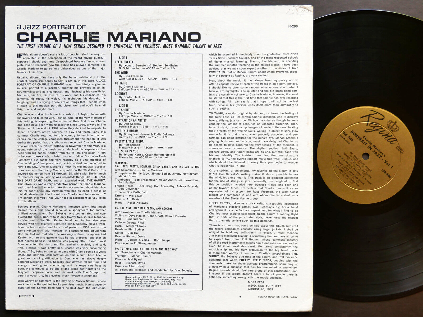 CHARLIE MARIANO A Jazz Portrait Of.. LP REGINA COMPANY LPR-286 US 1963 DG MONO