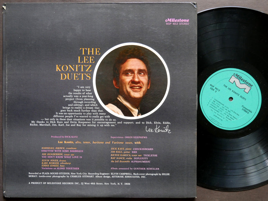 LEE KONITZ The Lee Konitz Duets LP MILESTONE MSP 9013 US 1968 JAZZ Elvin Jones