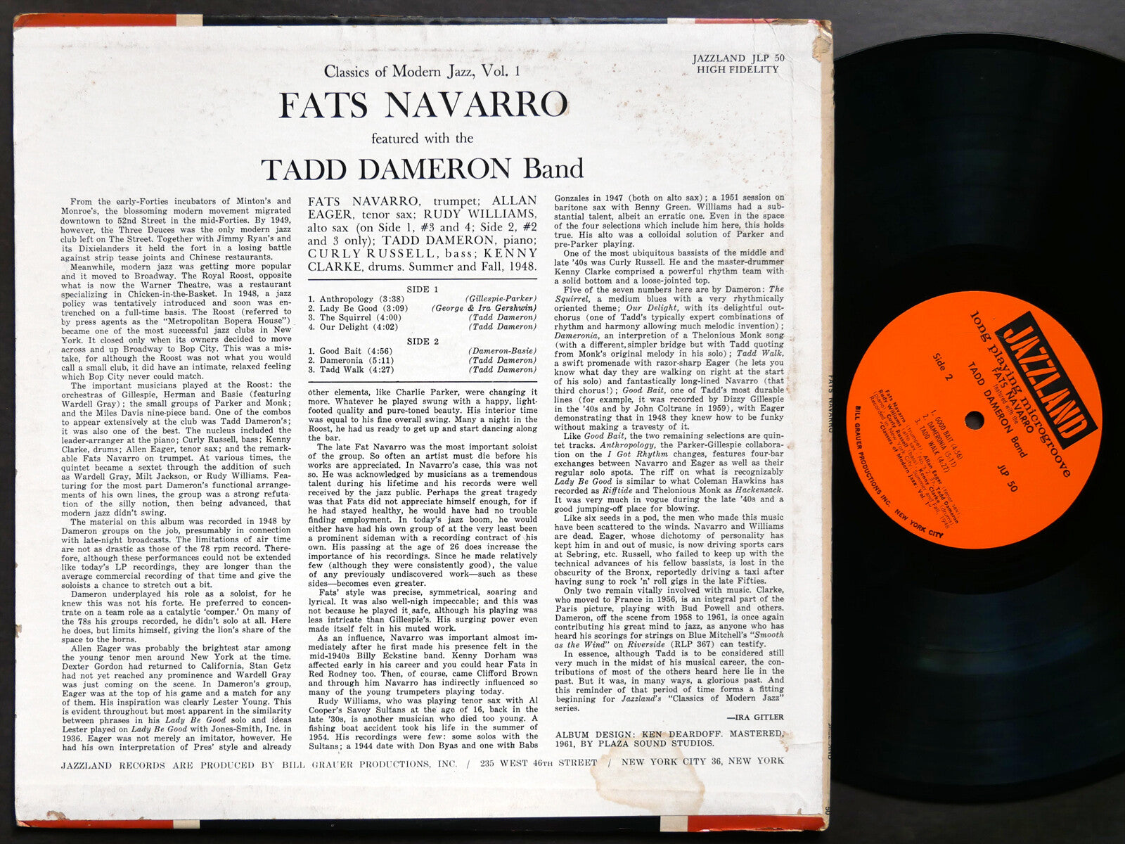FATS NAVARRO With TADD DAMERON Quintet LP JAZZLAND JLP 50 US 1961 JAZZ MONO VG+
