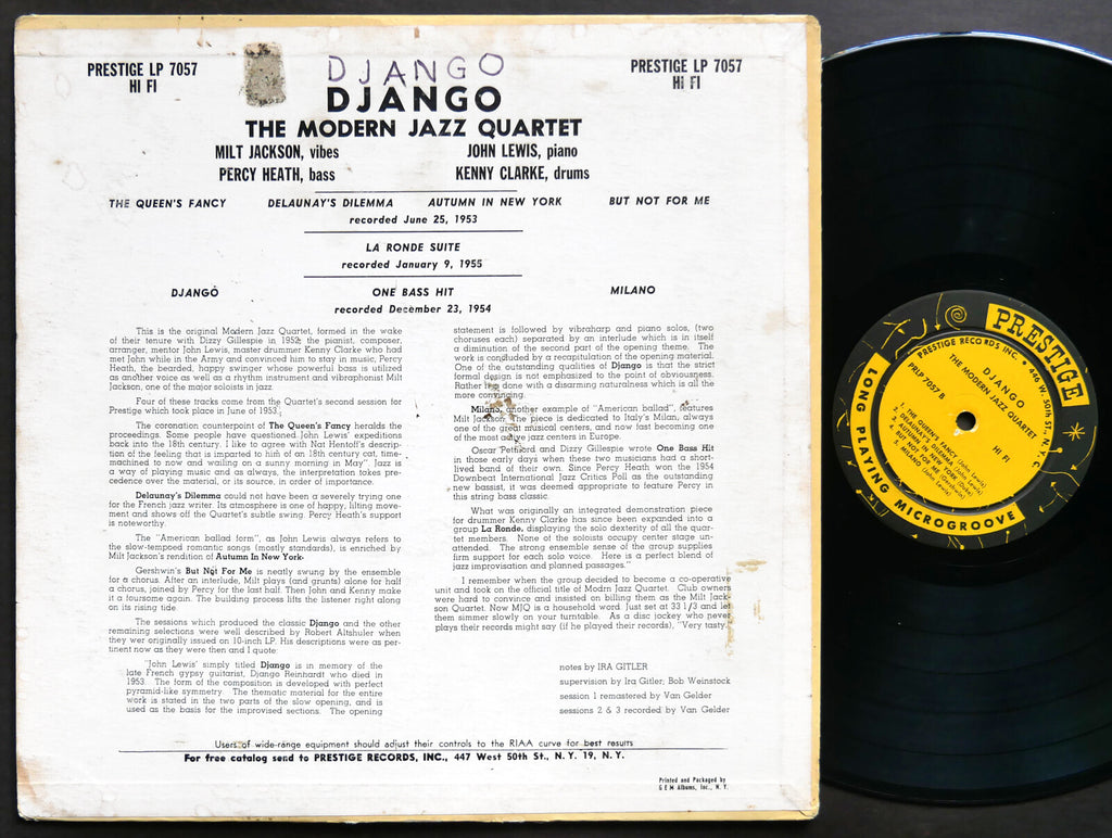 MODERN JAZZ QUARTET Django LP PRESTIGE PRLP 7057 DG MONO W. 50th Milt Jackson