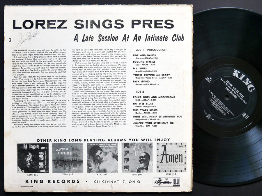 LOREZ ALEXANDRIA Lorez Sings Pres LP KING RECORDS 565 US 1958 DG MONO Vocal Jazz