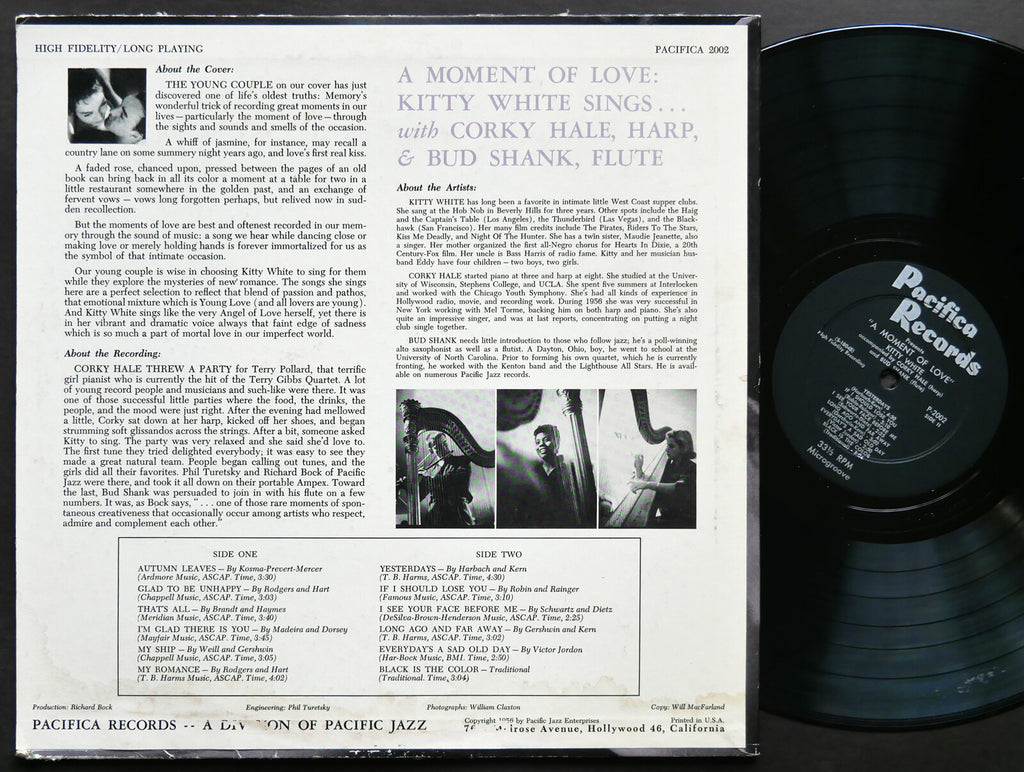 KITTY WHITE A Moment Of Love LP PACIFIC JAZZ P-2002 US 1956 DG MONO Bud Shank