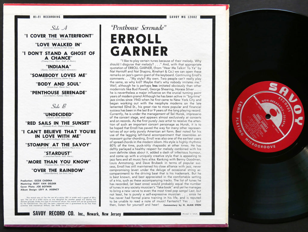 ERROLL GARNER Penthouse Serenade LP SAVOY RECORDS MG 12002 JAZZ RVG DG MONO