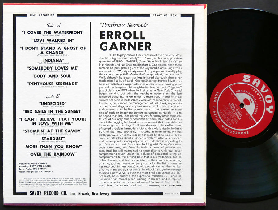 ERROLL GARNER Penthouse Serenade LP SAVOY RECORDS MG 12002 JAZZ RVG DG MONO
