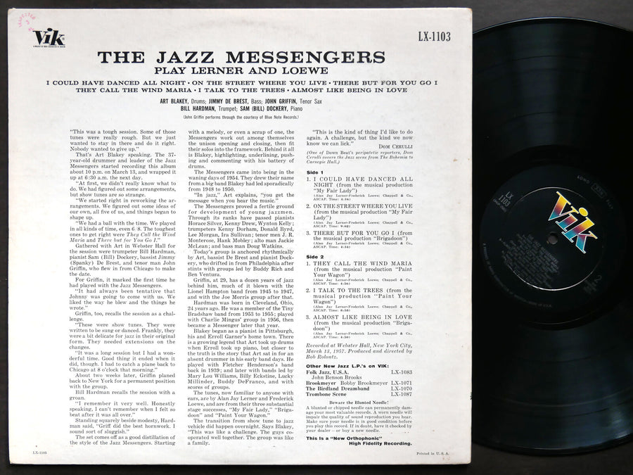 ART BLAKEY Jazz Messengers Selections From Lerner And Loewe's VIK LX 1103 MONO
