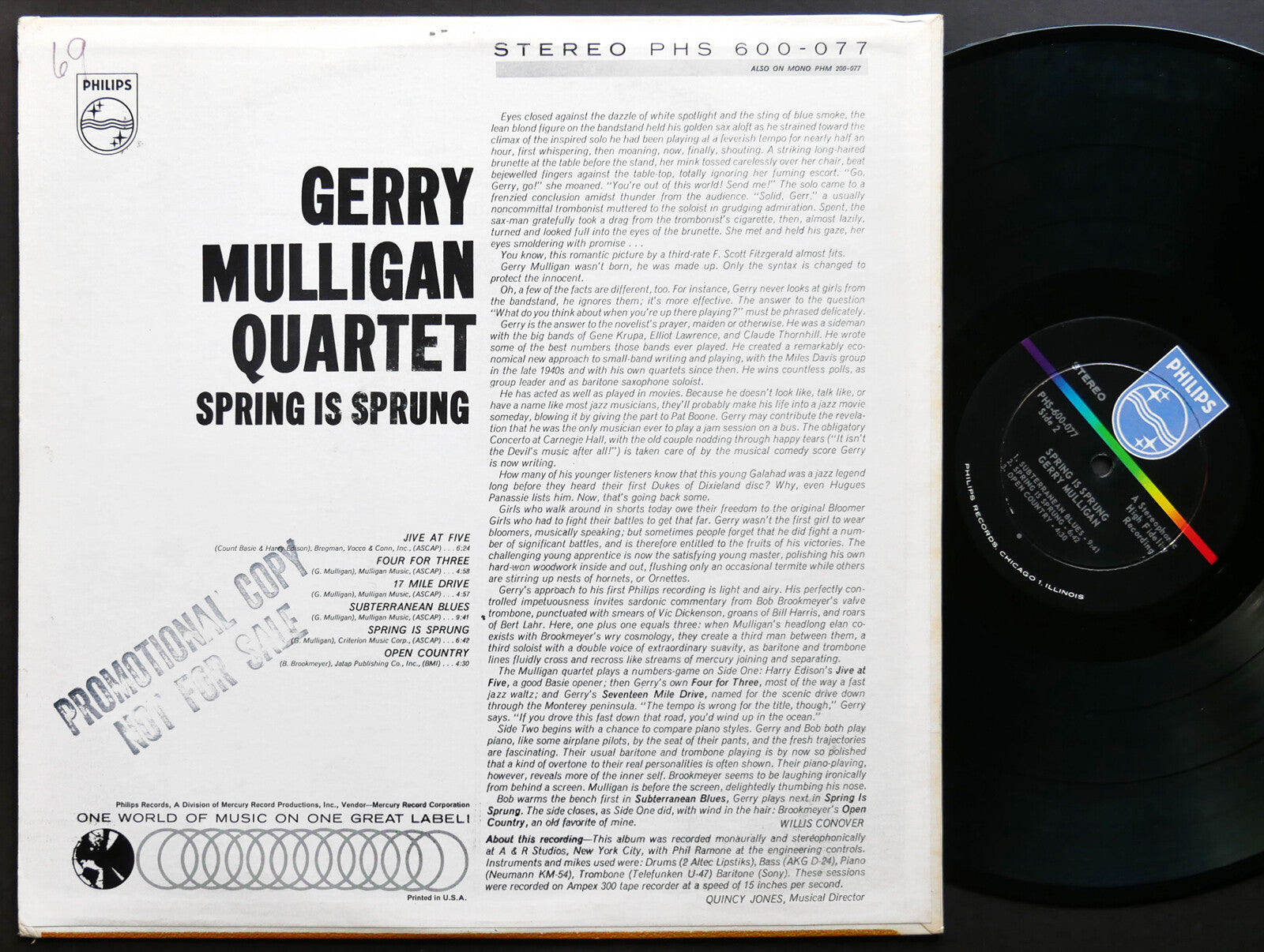 GERRY MULLIGAN Quartet Spring Is Sprung LP PHILIPS PHS 600-077 US 1963 DG ST VG+