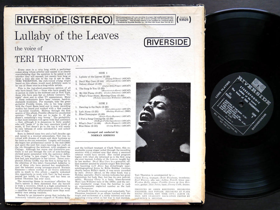 TERI THORNTON Lullaby Of The Leaves LP RIVERSIDE RS 93525 DG ST Wynton Kelly