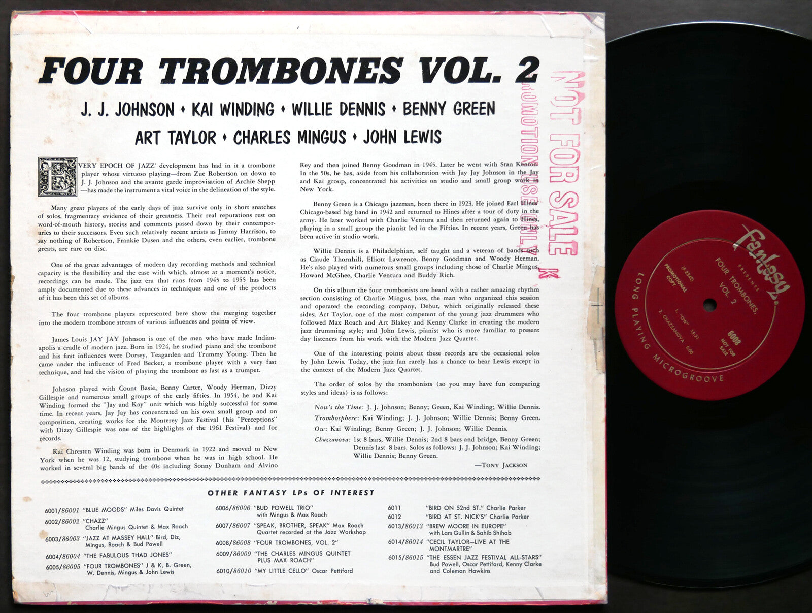 FOUR TROMBONES Vol. 2 LP FANTASY 6008 US 1964 DG MONO Charlie Mingus Benny Green