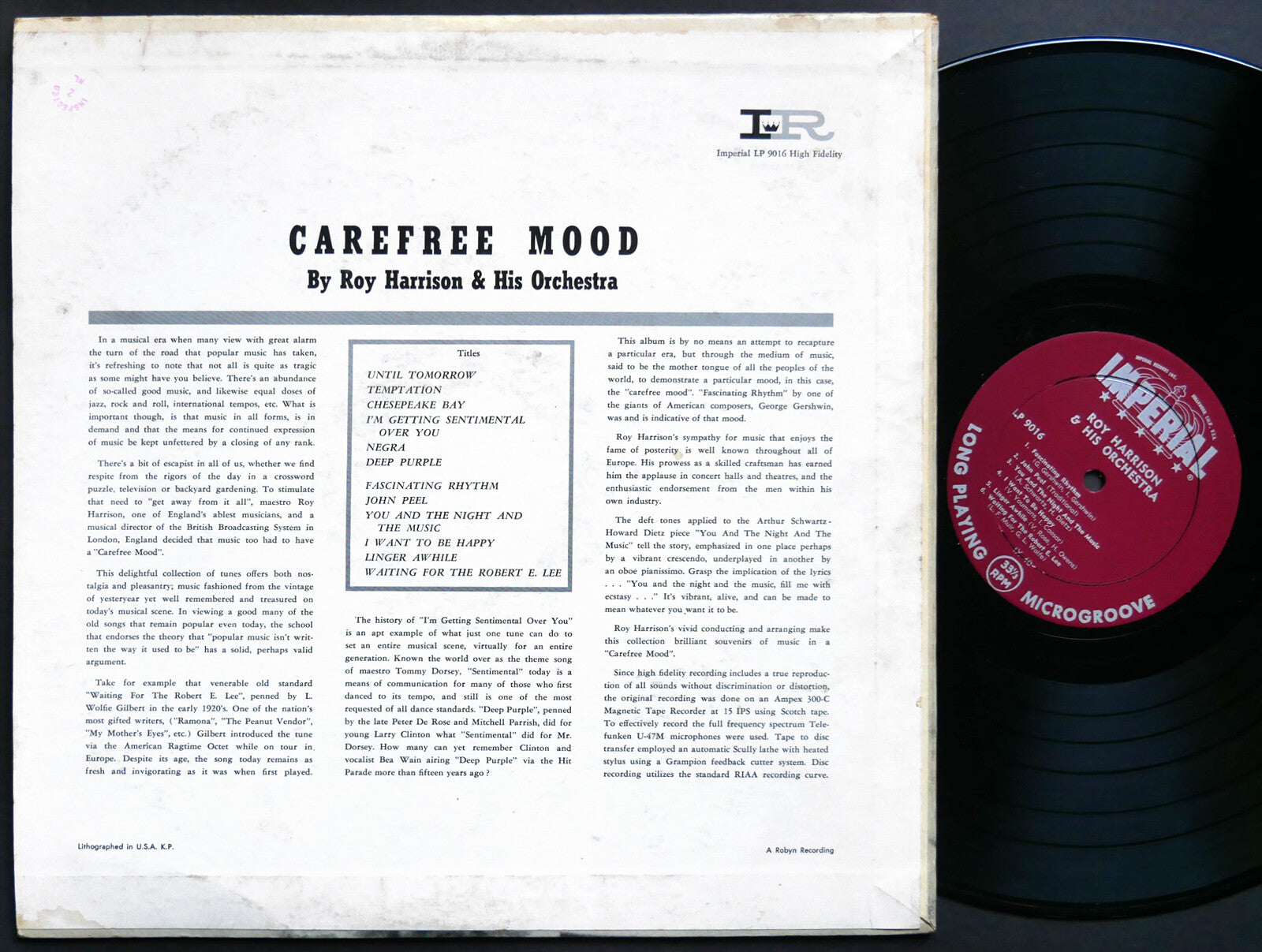 ROY HARRIS & His Orchestra Carefree Mood LP IMPERIAL LP 9016 US 1956 DG MONO VG+