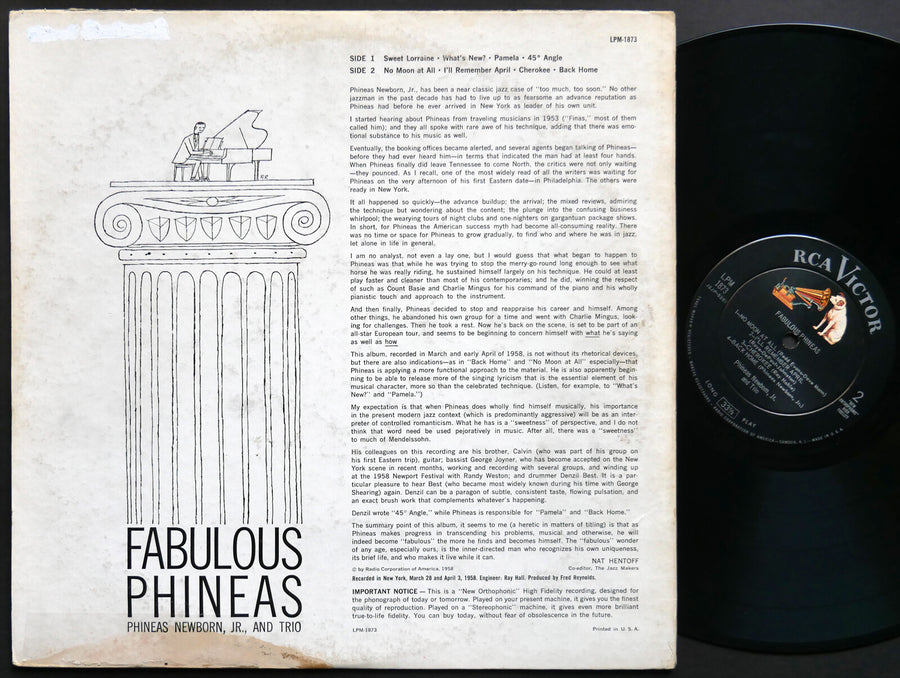 PHINEAS NEWBORN, Jr., And Trio Fabulous Phineas LP RCA VICTOR LPM-1873 DG MONO