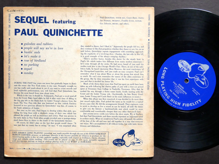 PAUL QUINICHETTE Sequel 10" LP EMARCY MG 26035 US 1954 DG MONO JAZZ Count Basie