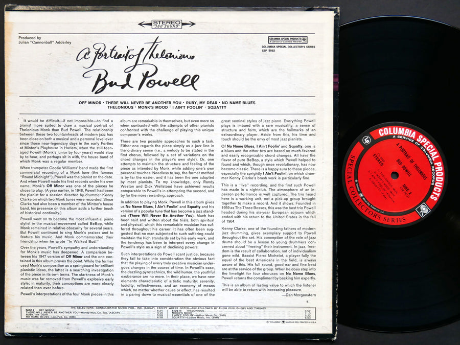 BUD POWELL A Portrait Of Thelonious LP COLUMBIA CS 9092 US 1965 Kenny Clarke
