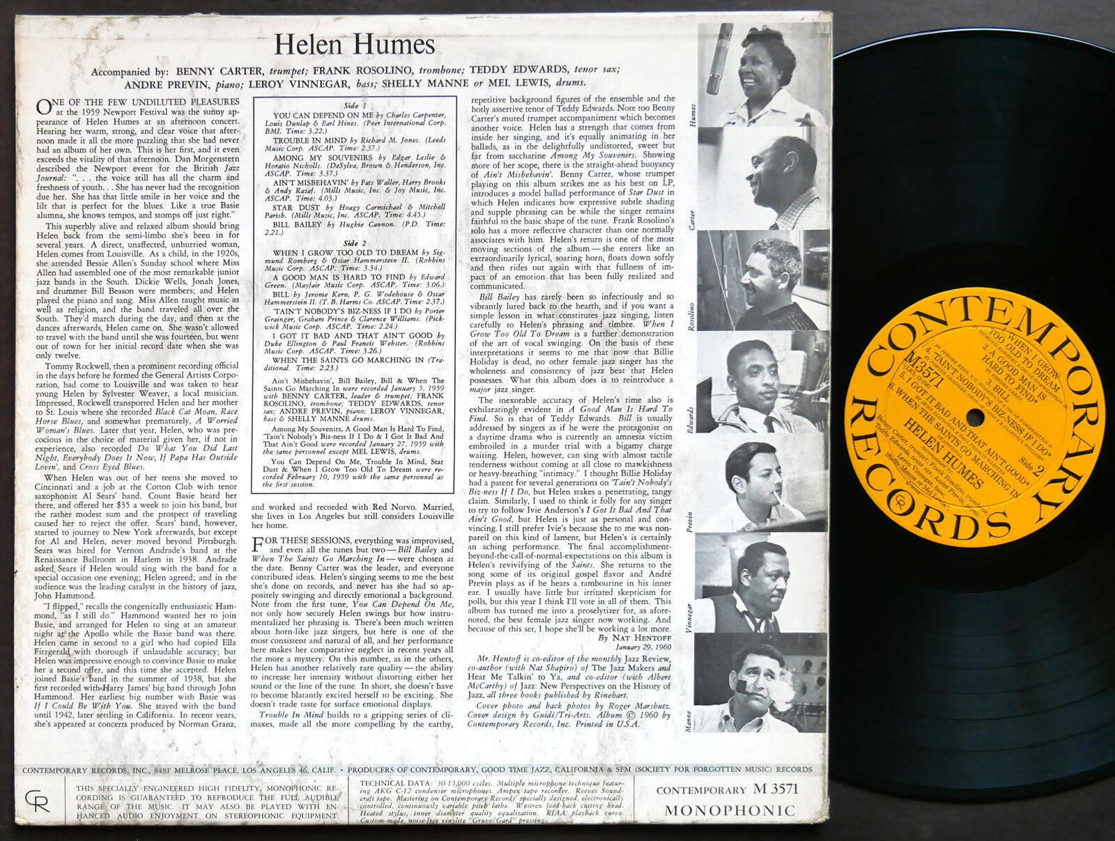 HELEN HUMES Self Titled LP CONTEMPORARY M 3571 US 1960 DG MONO Teddy Edwards