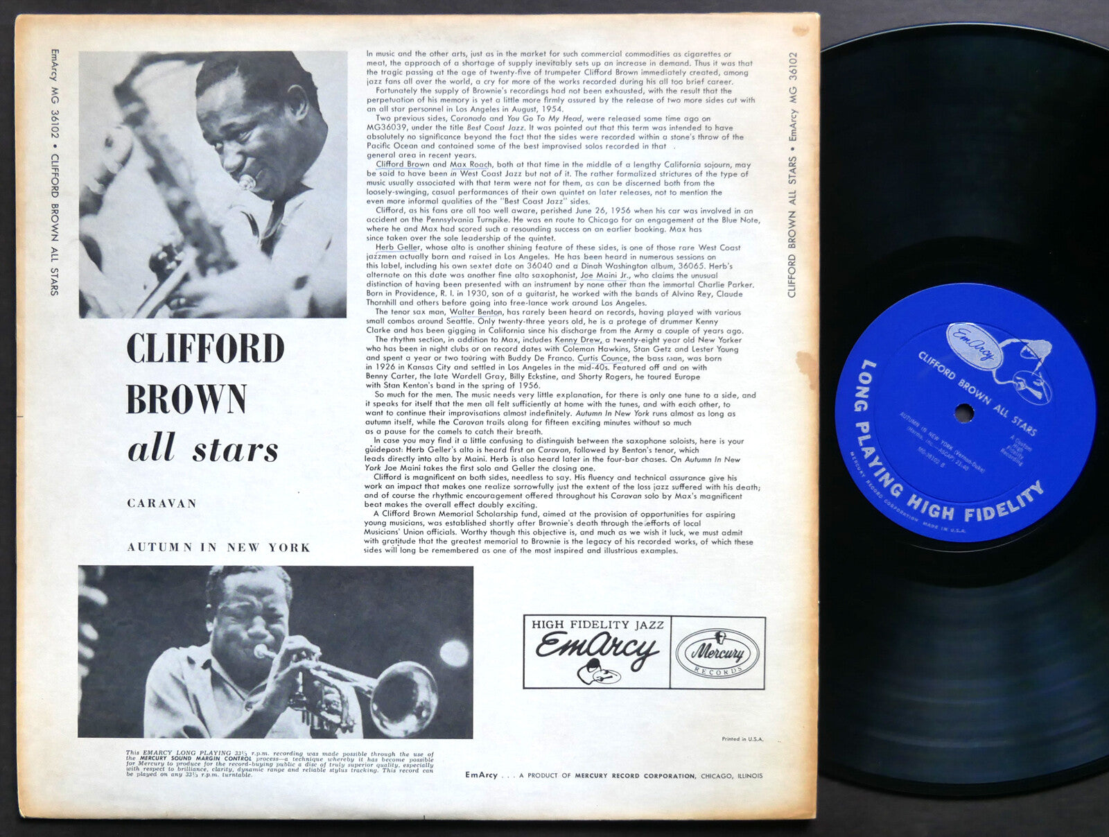 CLIFFORD BROWN All Stars EMARCY MG 36102 LP US 1956 DG MONO Max Roach Kenny Drew