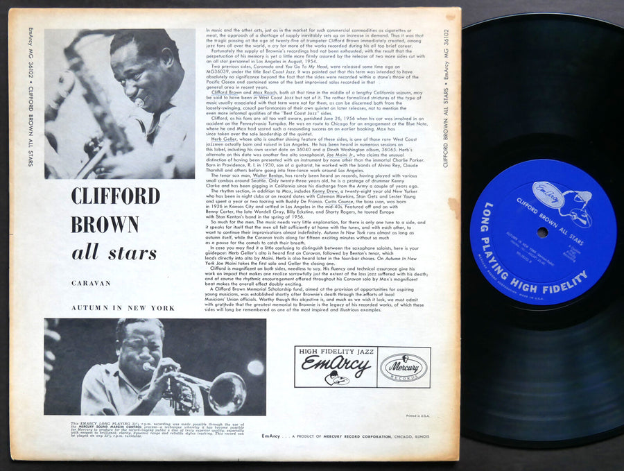 CLIFFORD BROWN All Stars EMARCY MG 36102 LP US 1956 DG MONO Max Roach Kenny Drew
