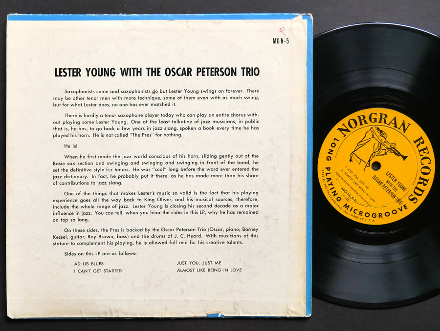 LESTER YOUNG With OSCAR PETERSON Trio #1 LP NORGRAN MG N-5 US 1954 DG MONO 10"