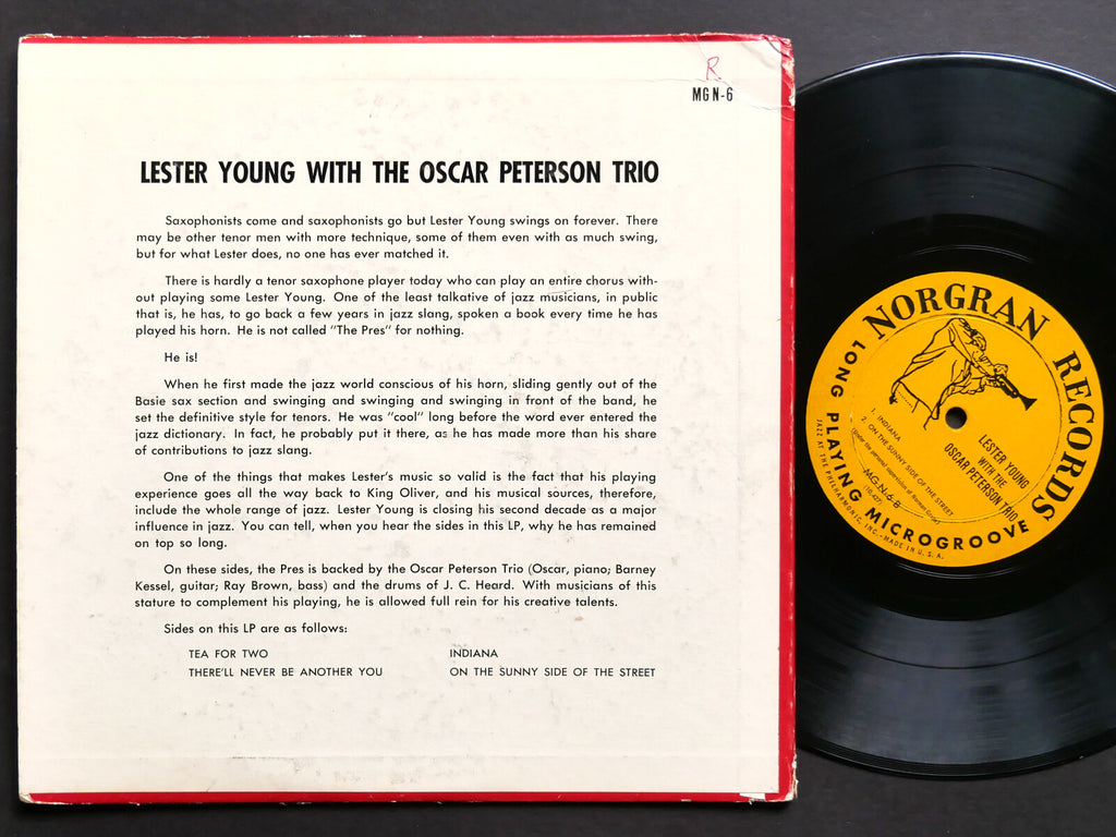LESTER YOUNG With OSCAR PETERSON Trio #2 LP NORGRAN MG N-6 US 1954 DG MONO 10"