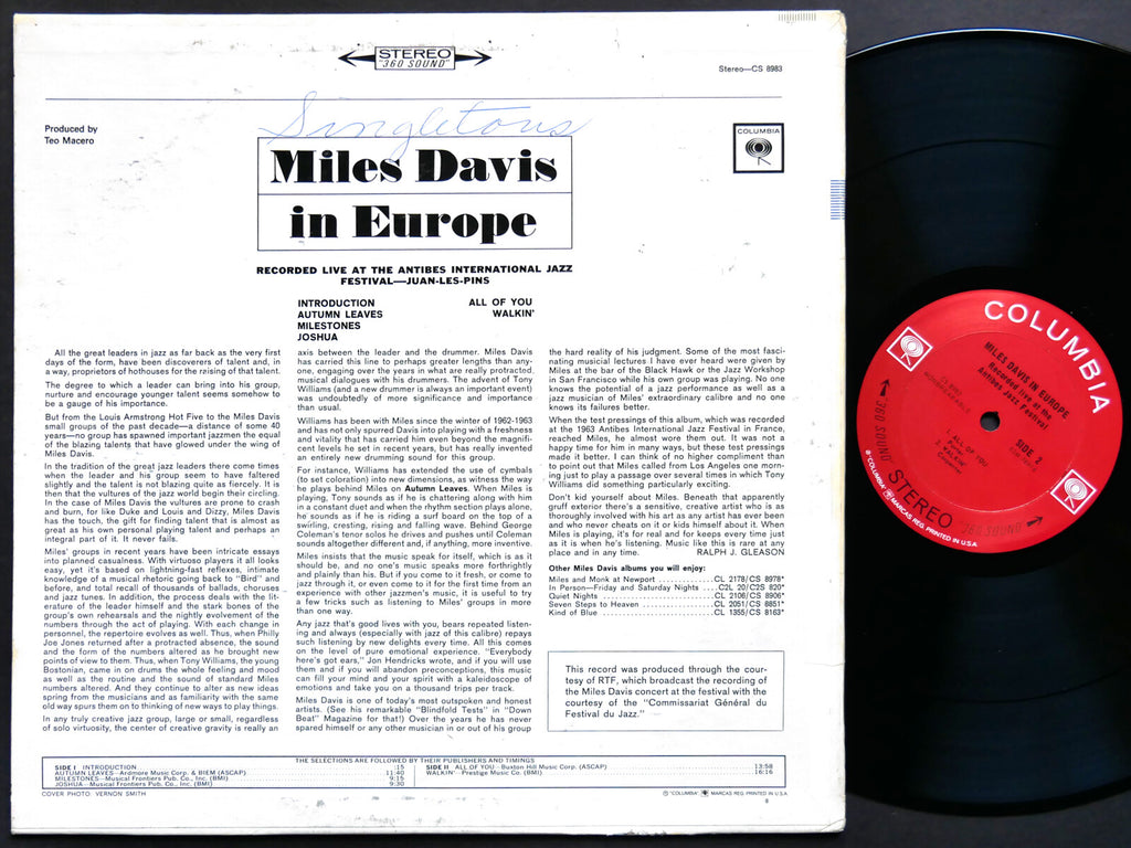 MILES DAVIS In Europe LP COLUMBIA CS 8983 2-EYE ST Herbie Hancock George Coleman