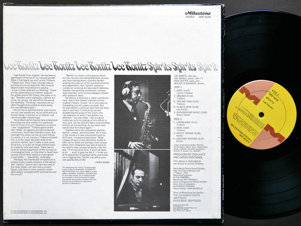 LEE KONITZ Spirits LP MILESTONE MSP 9038 US 1972 JAZZ Ron Carter