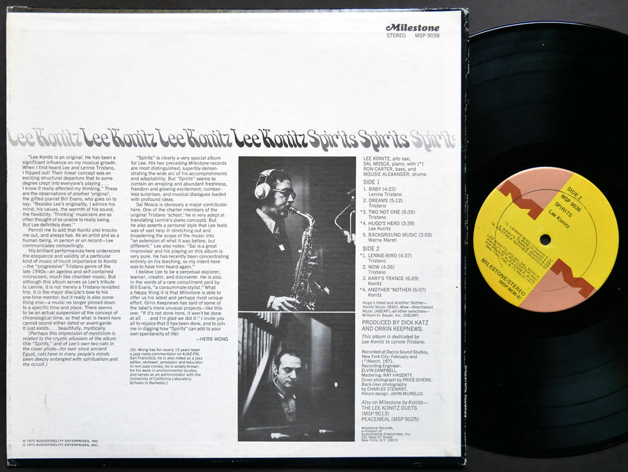 LEE KONITZ Spirits LP MILESTONE MSP 9038 US 1972 JAZZ Ron Carter