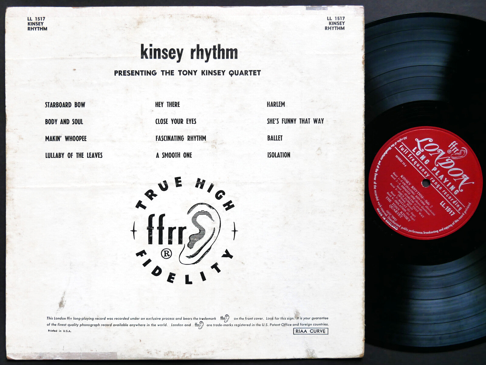 TONY KINSEY Quartet Kinsey Rhythm LP LONDON RECORDS LL 1517 UK JAZZ MONO
