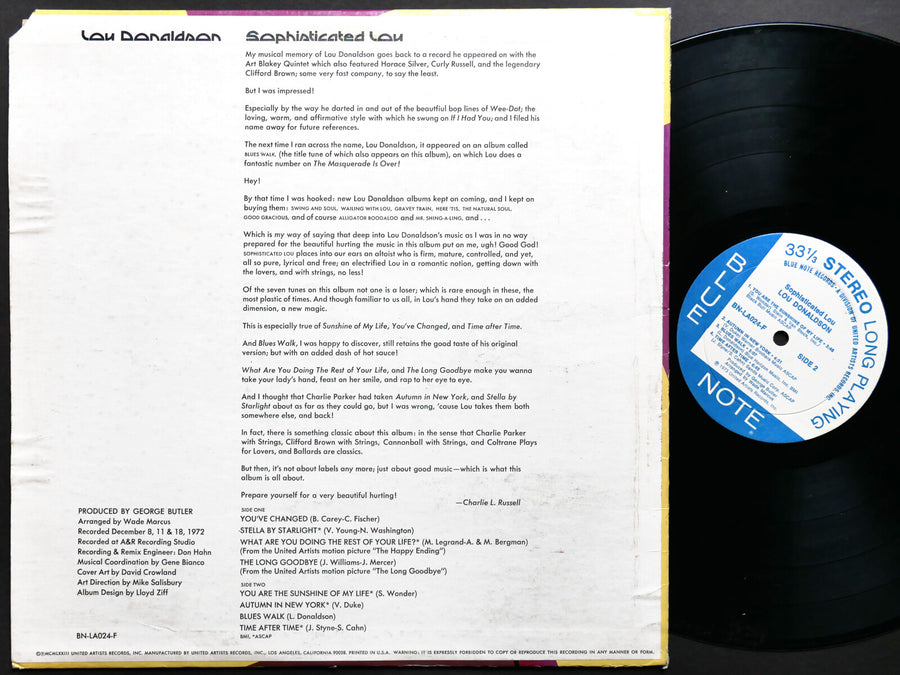 LOU DONALDSON Sophisticated Lou LP BLUE NOTE BN-LA024-F US 1973 UA Richard Davis