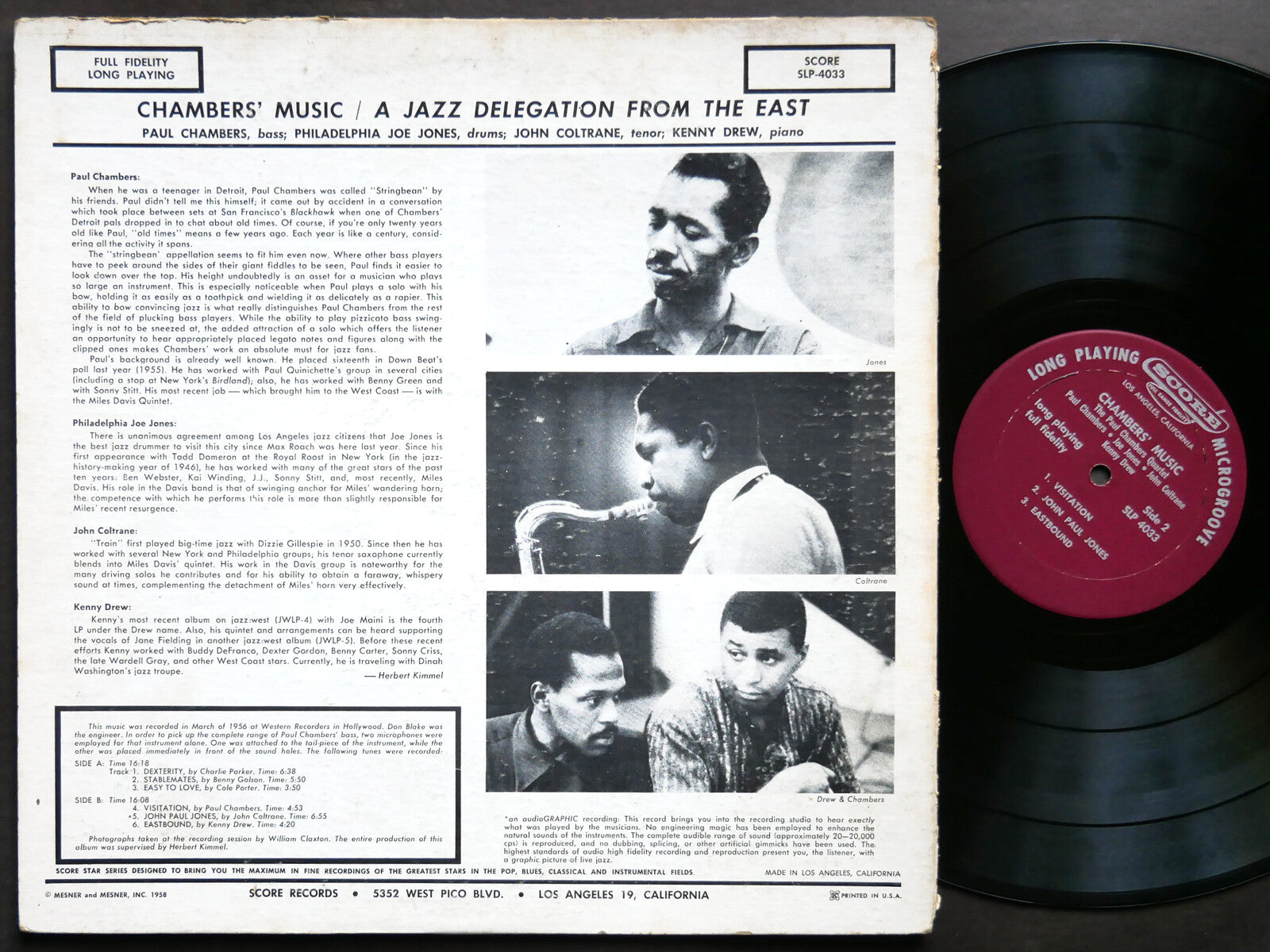 PAUL CHAMBERS Music A Jazz Delegation From The East SCORE SLP 4033 John Coltrane