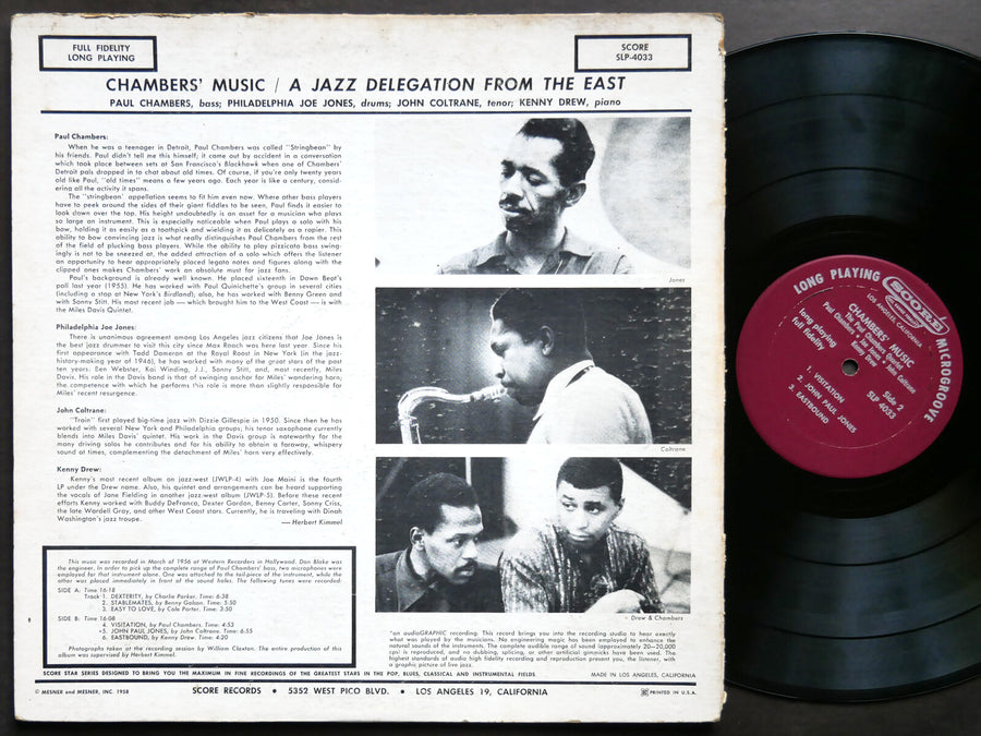 PAUL CHAMBERS Music A Jazz Delegation From The East SCORE SLP 4033 John Coltrane